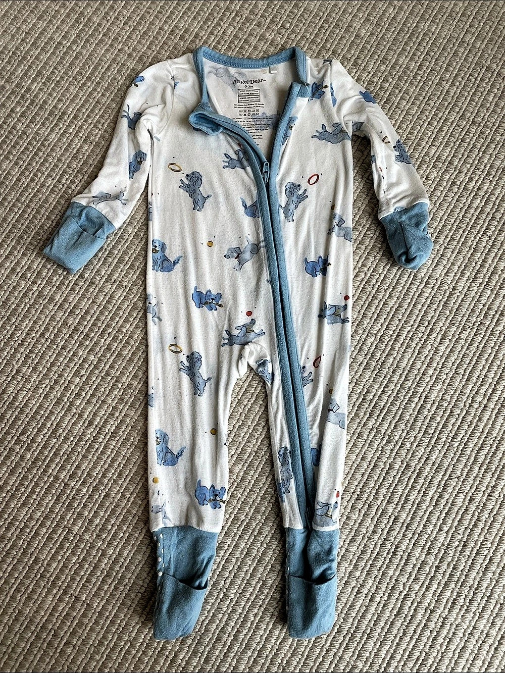Angel Dear Explorer Puppy Blue - 2 Way Zipper Footie White & Blue 0-3M